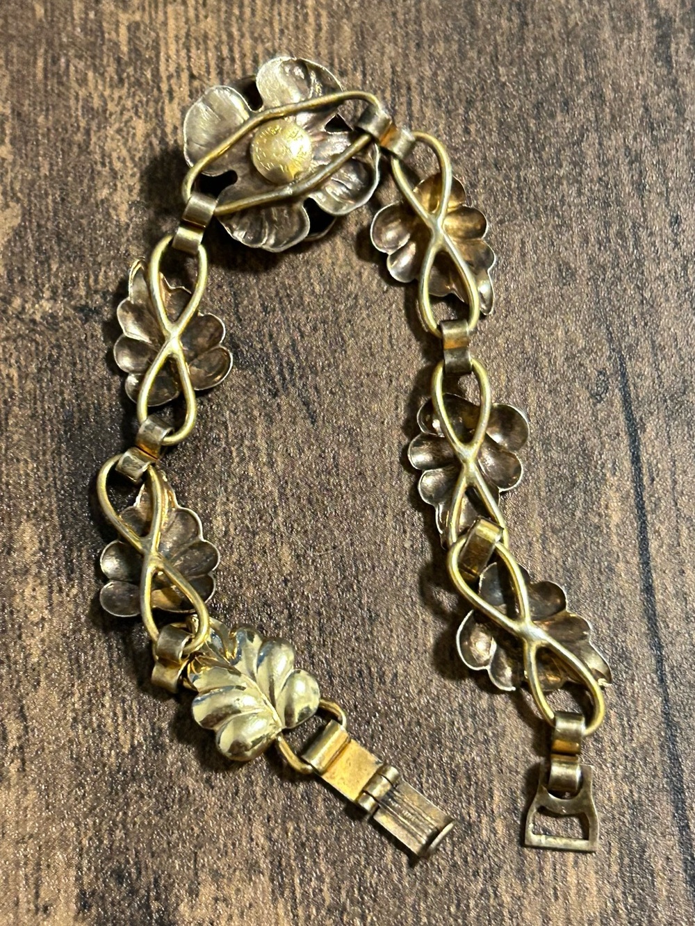 Vintage 12 K gf rose gold over sterling silver garnet flour bracelet - Picture 12 of 14